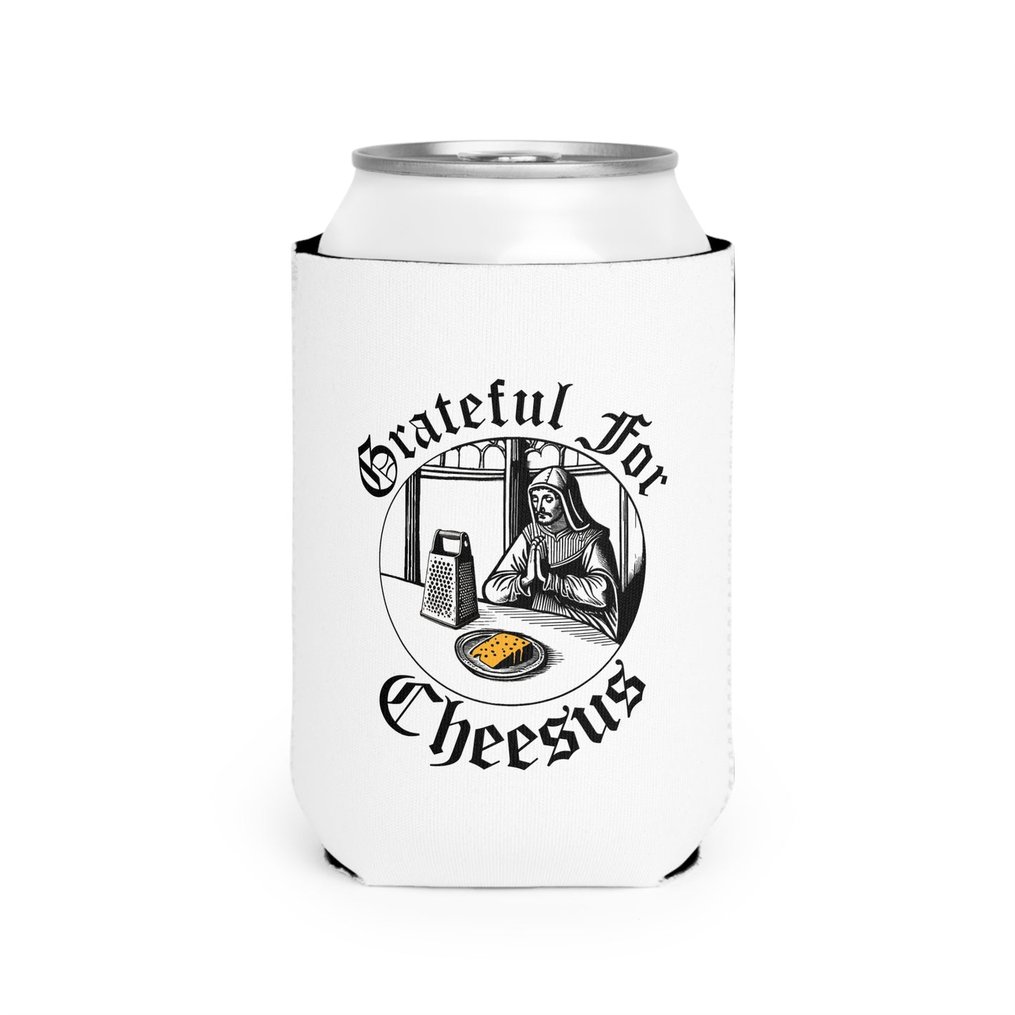 Grateful for Cheesus Can Cooler Sleeve, Funny Beer Koozie