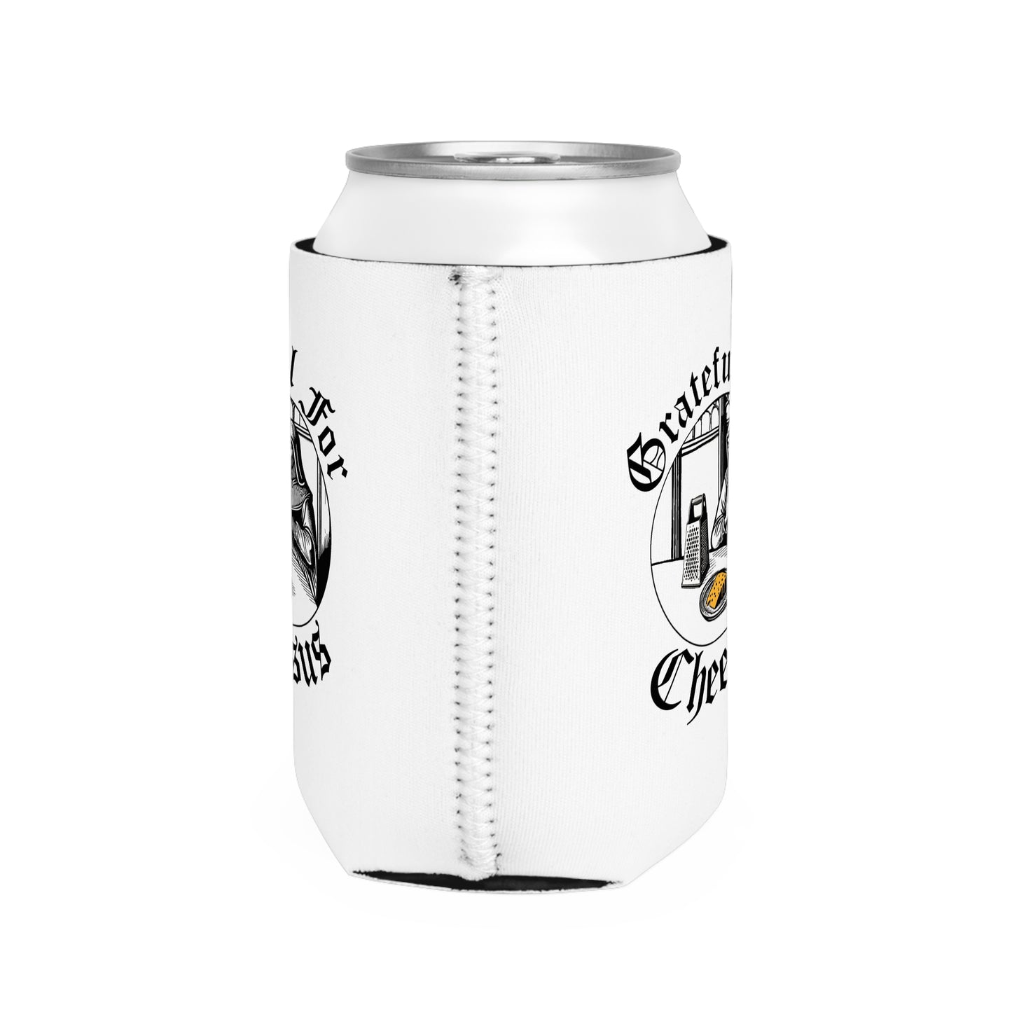 Grateful for Cheesus Can Cooler Sleeve, Funny Beer Koozie