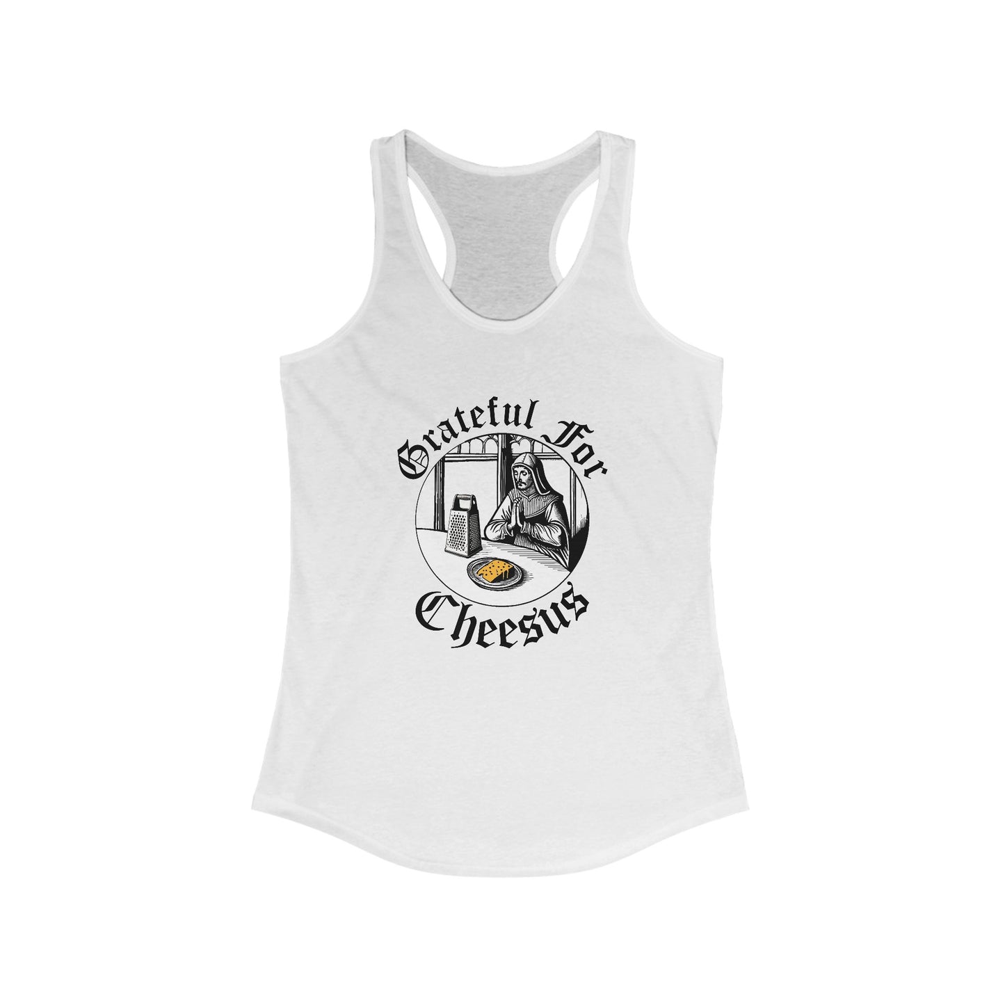 Grateful for Cheesus Racerback Tank, Funny Tank Top for Women