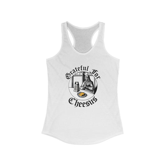 Grateful for Cheesus Racerback Tank, Funny Tank Top for Women