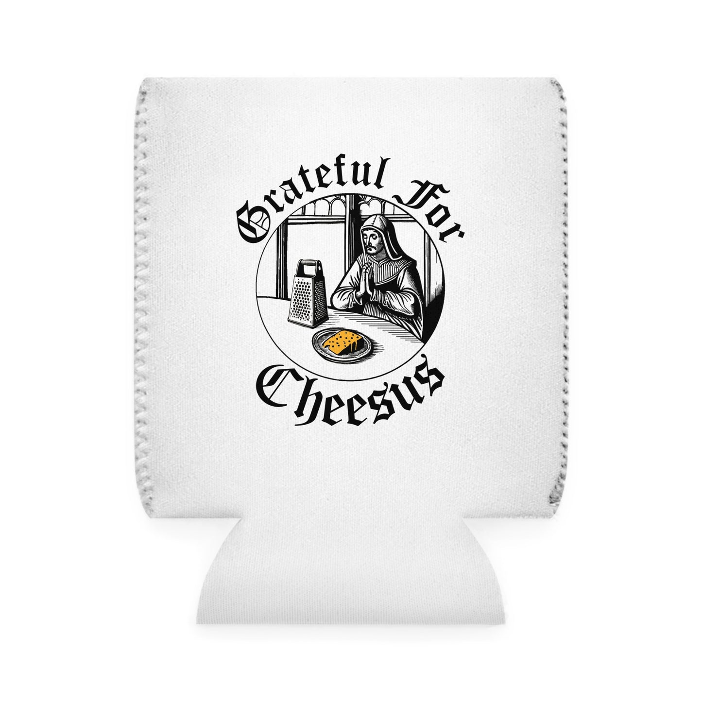 Grateful for Cheesus Can Cooler Sleeve, Funny Beer Koozie