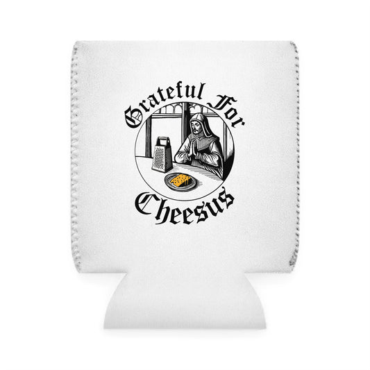 Grateful for Cheesus Can Cooler Sleeve, Funny Beer Koozie